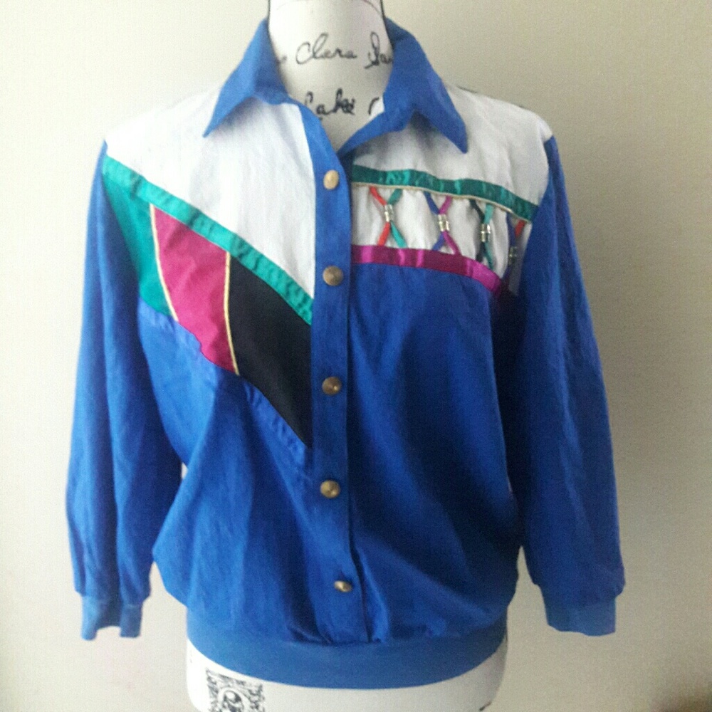 VTG 80s 90s Color Block Top Art To Wear Pop Over - Picture 2 of 8